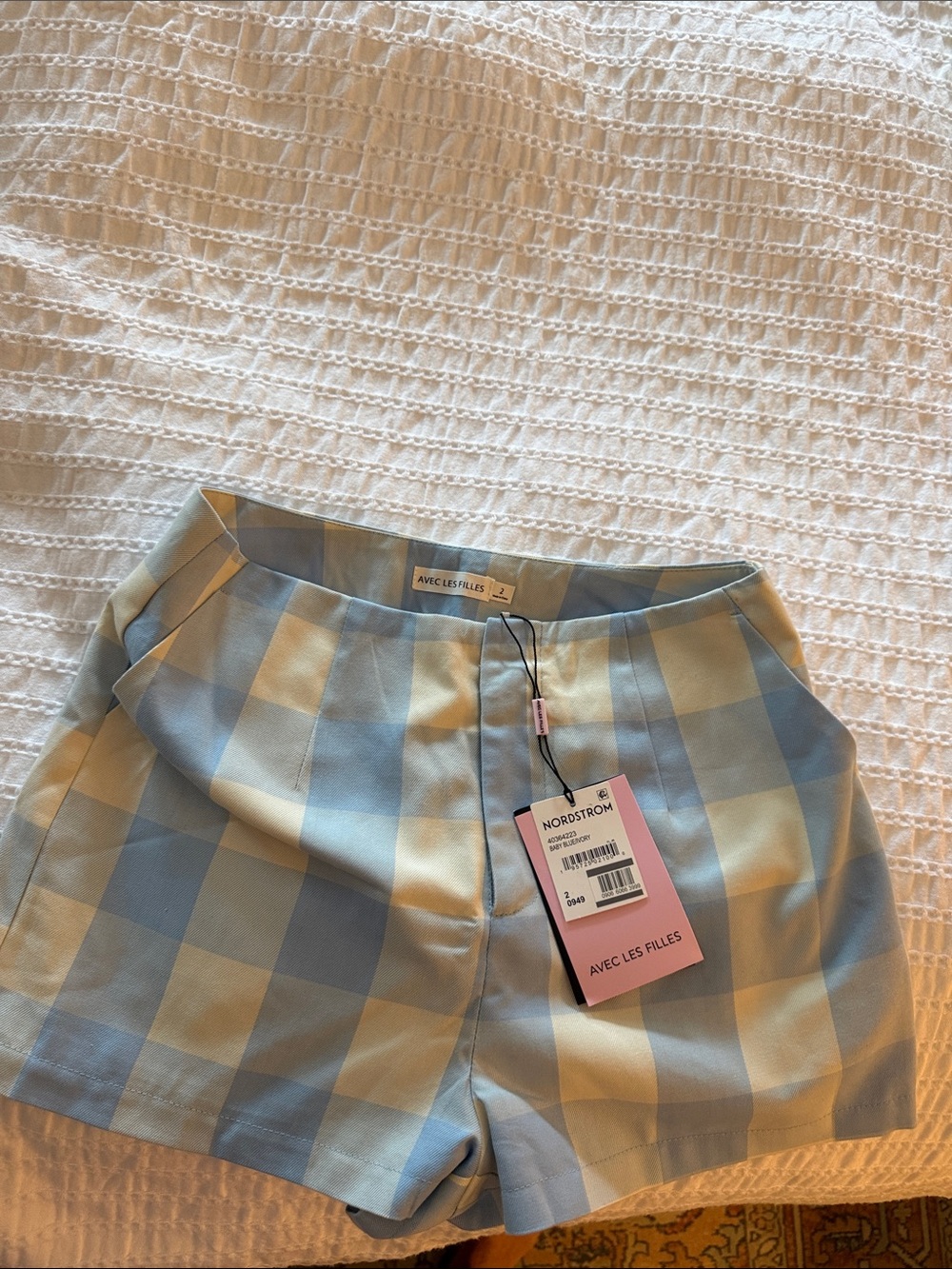 Avec Les Filles Light Blue & Cream Plaid Tailored Shorts